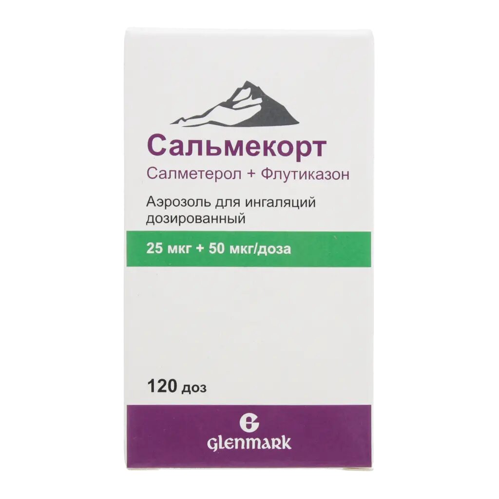 Сальмекорт аэрозоль для ингаляций дозированный 25 мкг+50 мкг/доза 120 доз 1 шт