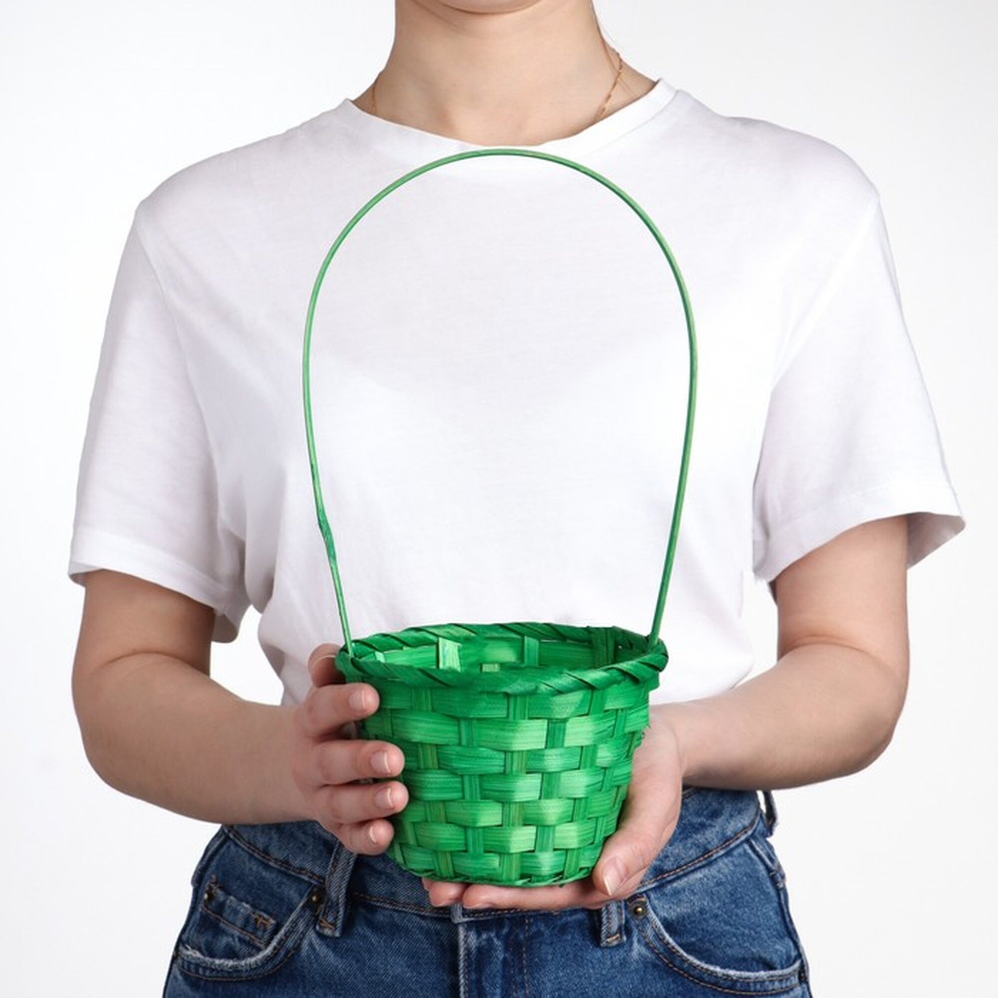 Корзина Сима-ленд, плетеная, из бамбука, круглая, зеленая, 13 см