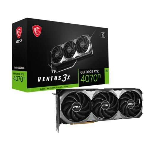 Видеокарта MSI GeForce RTX 4070 Ti VENTUS 3X E1 12G (RTX 4070 TI VENTUS 3X E1 12G) - PCI-E 4.0 x16, 12 ГБ, GDDR6X, 192 бит, DisplayPort, HDMI, GPU 2625 МГц
