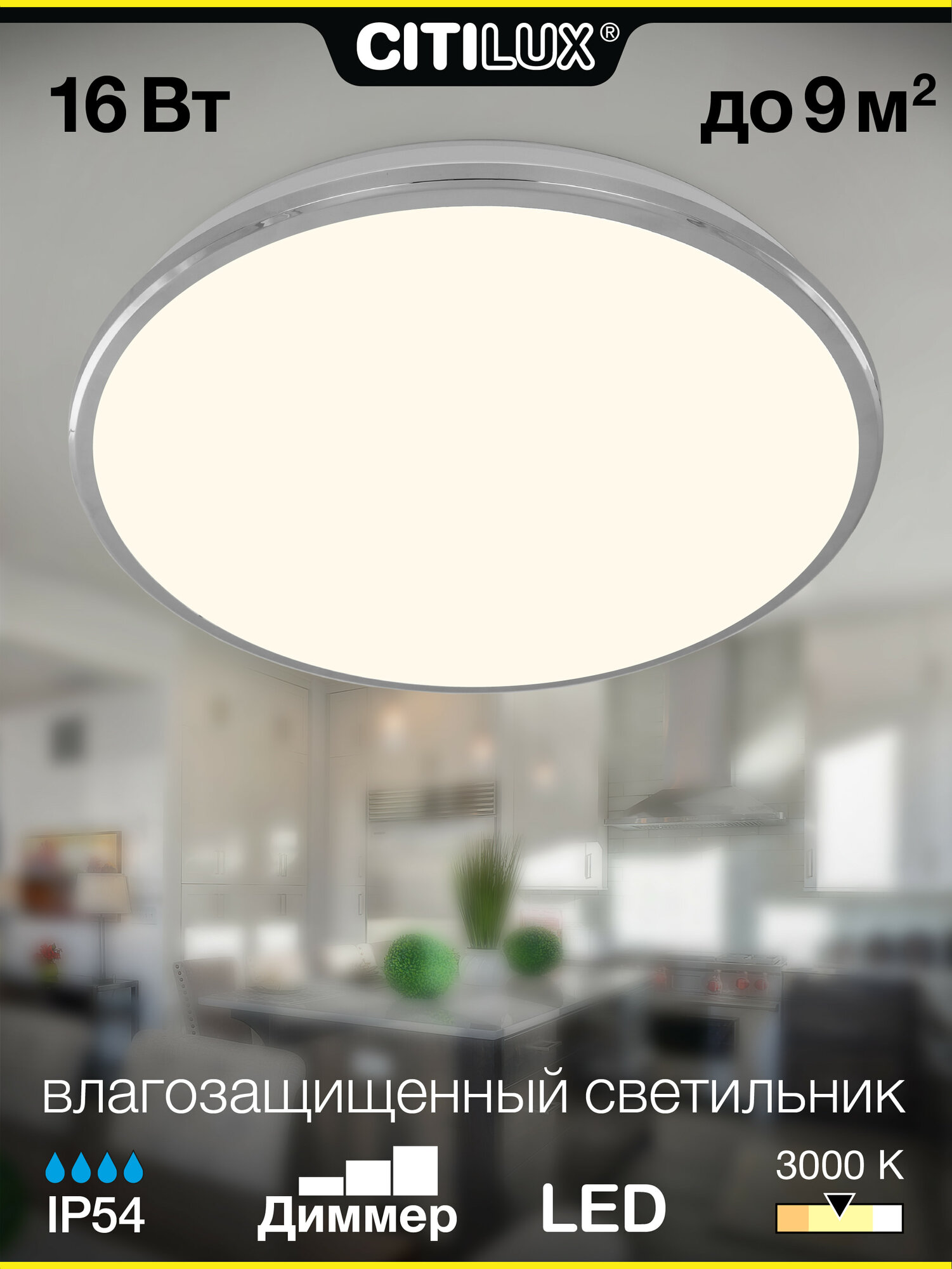Накладной светодиодный светильник Citilux Луна CL702161W 16Вт диммер IP54 белый матовый тёплый свет