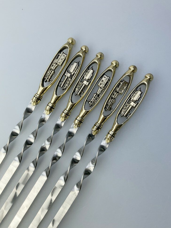 Набор из 6 шампуров "Паровоз", латунь (в колчане) — фото 1