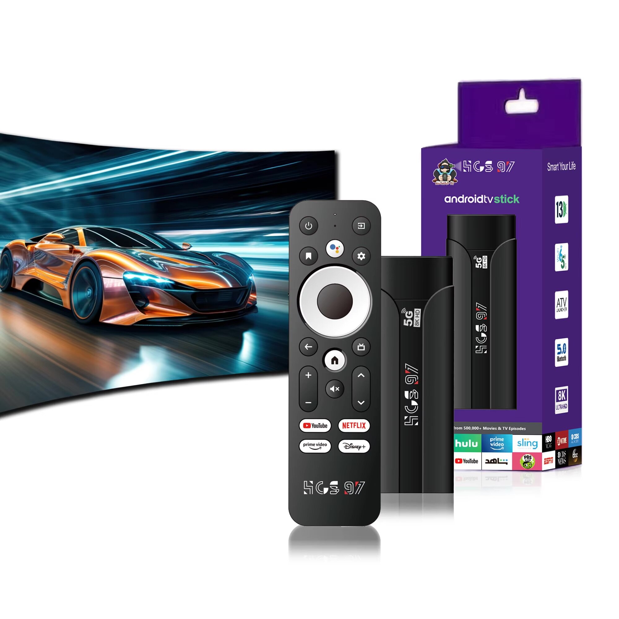 Android TV Stick H96 9.7 8K Ultra HD, Android 13, Wi-Fi 5G, Bluetooth, с голосовым управлением — фото 1