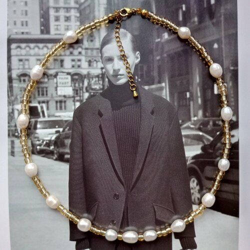 Чокер Чокер из бисера 'жемчугом, жемчуг культивированный, длина 40 см, золотой, белый