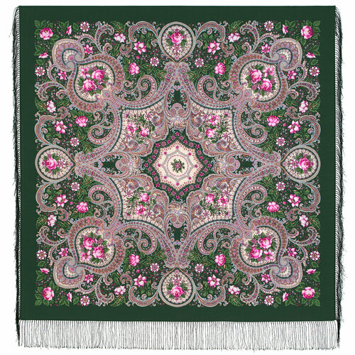 фото Платок павловопосадская платочная мануфактура,125х125 см, розовый, зеленый