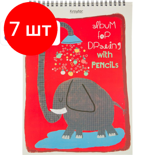 Комплект 7 штук, Альбом для рисования Kroyter А4 40л спир, бл.100г, Elefant, диз. в асс.64430