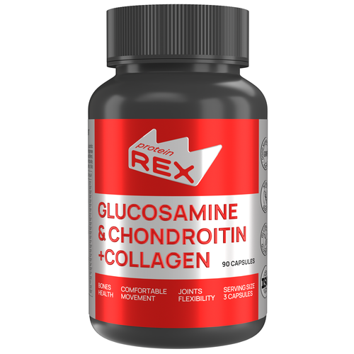 Глюкозамин Хондроитин + Коллаген ProteinRex 90 капсул, БАД для кожи и связок, хондропротектор спорт питание