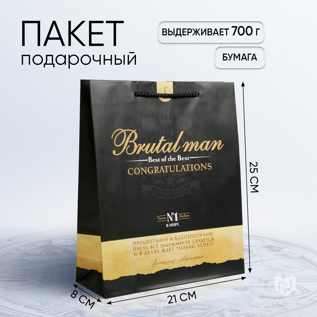 Пакет подарочный "Best of the best", 23 х 27 х 8 см, мужской, для упаковки подарков