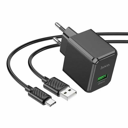 Сетевое ЗУ Hoco CS12A + кабель Type-C (1USB/QC 3.0/18W) черное сетевое зарядное устройство hoco c82a real power с кабелем usb type c черный