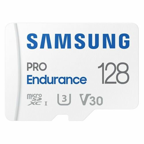 Карта памяти microSDXC UHS-I U3 Samsung PRO Endurance 128 ГБ, 100 МБ/с, Class 10, MB-MJ128KA, 1 шт, переходник SD