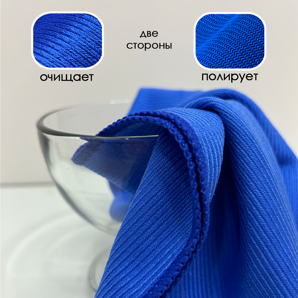 Салфетки для уборки из микрофибры универсальные, тряпочки для стекол и зеркал 30х30 см, цвет синий, голубой