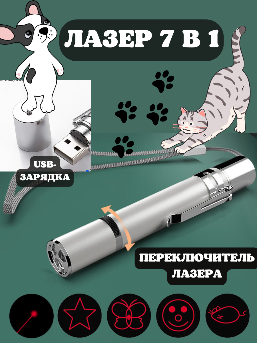 Лазерная указка для кошек и собак с фонариком и с USB-зарядкой ForAver