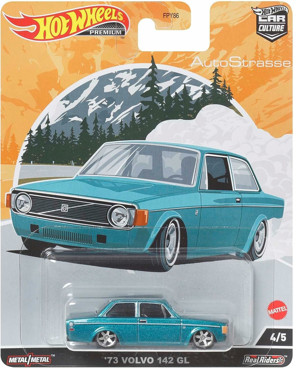 Коллекционная Premium машинка Hot Wheels Hot Wheels '73 Volvo 142 GL Teal (коллекция Car Culture 2022, серия AutoStrasse, 4/5)