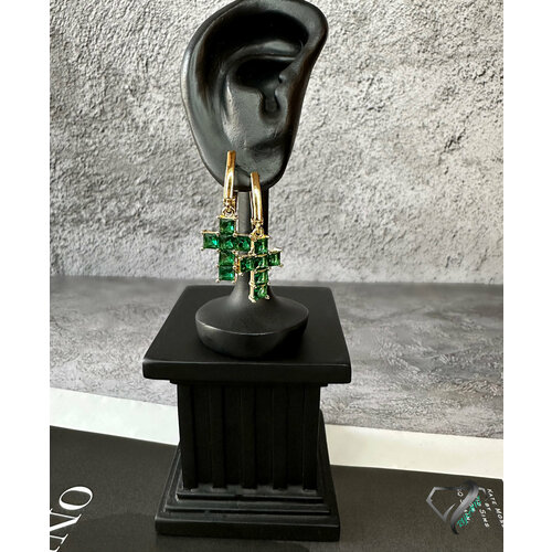 Серьги с подвесками RYKAMI, стекло, размер 35 мм, золотой, зеленый