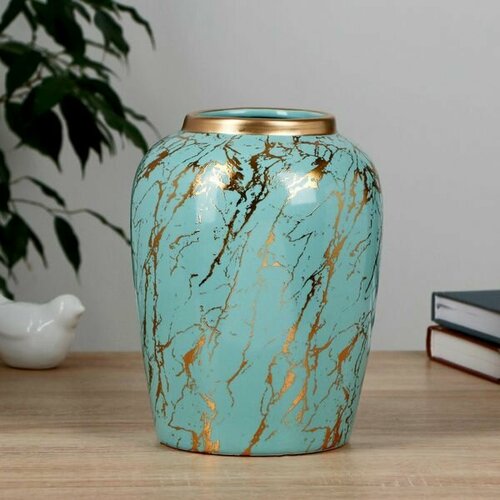 Ваза керамическая настольная Гелла d95см h15х20см голубой 3125₽