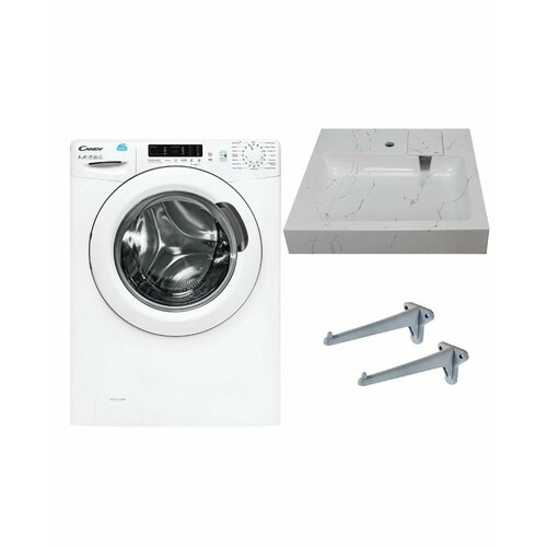 Стиральная машина с сушкой Candy Smart CSW4 365D2-07 и раковина над стиральной машиной Солярис 60 белый мрамор 5765000₽