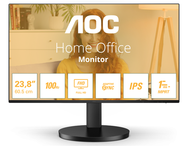 Монитор AOC 23.8" 1920х1080 WLED 16:9 IPS 250cd 1300:1 20M:1 4ms 178/178 VGA HDMI 100Hz Speakers Tilt Внутр VESA Black 3y