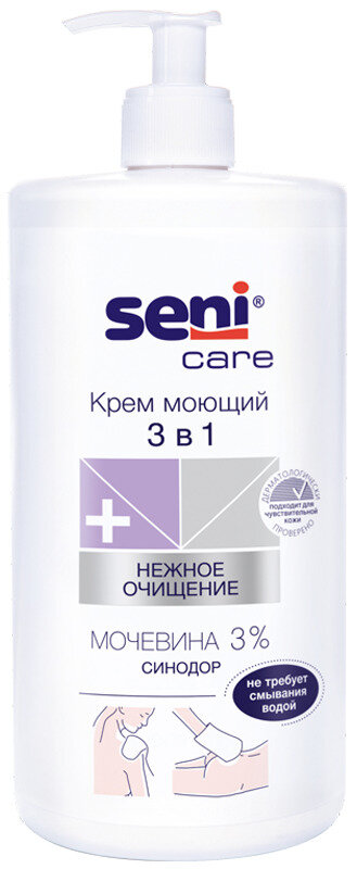 Крем моющий SENI CARE 3 в 1 1000 мл уход за телом без воды интимная гигиена