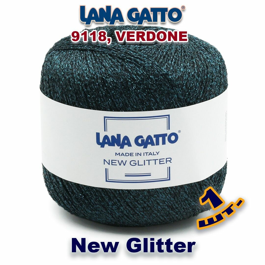 Пряжа Lana Gatto New Glitter пряжа для вязания с люрексом Полиэстер: 51%, Нейлон: 49% Цвет: 9118, VERDONE(1 моток)