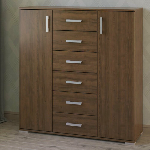 Изображение товара Широкий двухдверный комод с 6 яшиками МагМебель №46 орех