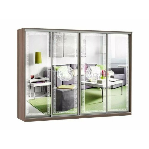 Шкаф купе Модерн 2362х450 4-х дверный 4-х секционный зеркальный с пескоструем 1 шимо темный 124656₽