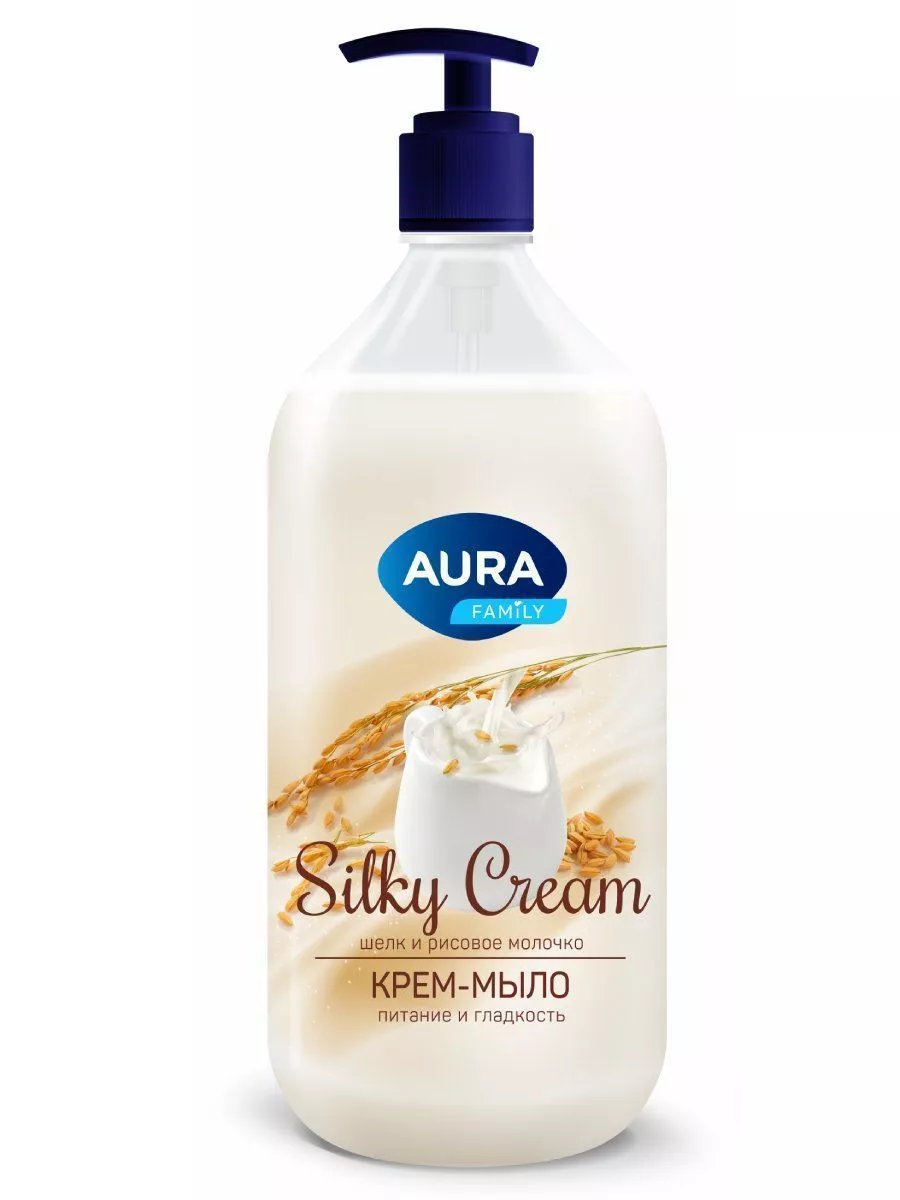 Крем-мыло Aura Silky Cream шелк и рисовое молочко, 1000 мл.