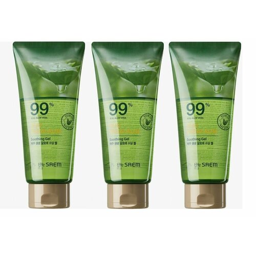 THE SAEM Гель для тела успокаивающий с алоэ Jeju Fresh Aloe Soothing Gel 99%, 300 мл - 3 штуки the saem гель с алоэ универсальный увлажняющий jeju fresh aloe soothing gel 99 3 шт