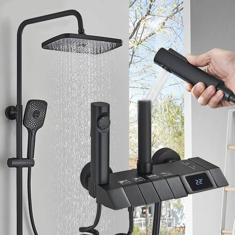 фото Монитор LCD латунный смеситель для душа с дождевой насадкой для ванны