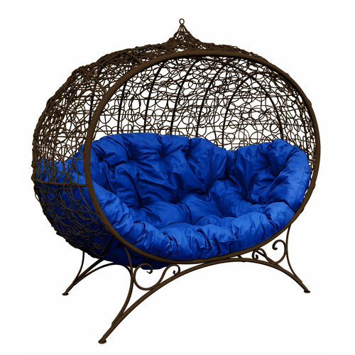 Диван M-group улей на ножках с ротангом коричневый синяя подушка 37950₽