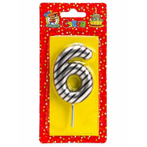 Свеча для торта в полоску Цифра 6 серебряная С-2525 360₽
