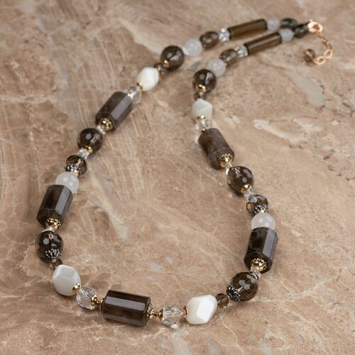 Колье Diana Savitskaya, раухтопаз, кошачий глаз, хрусталь, кварц, длина 56 см, бесцветный, коричневый