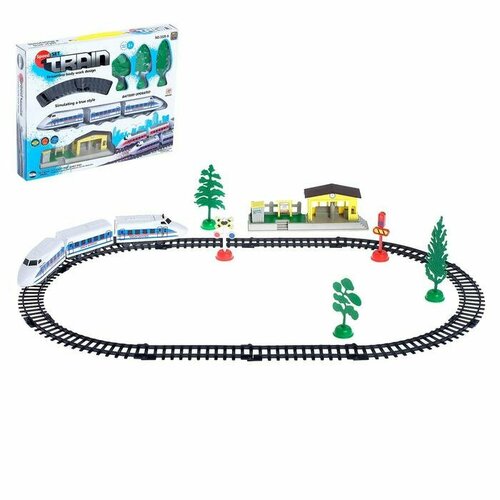 Железная дорога Электропоезд работает от батареек в комплекте деревья знаки и станция 1388₽