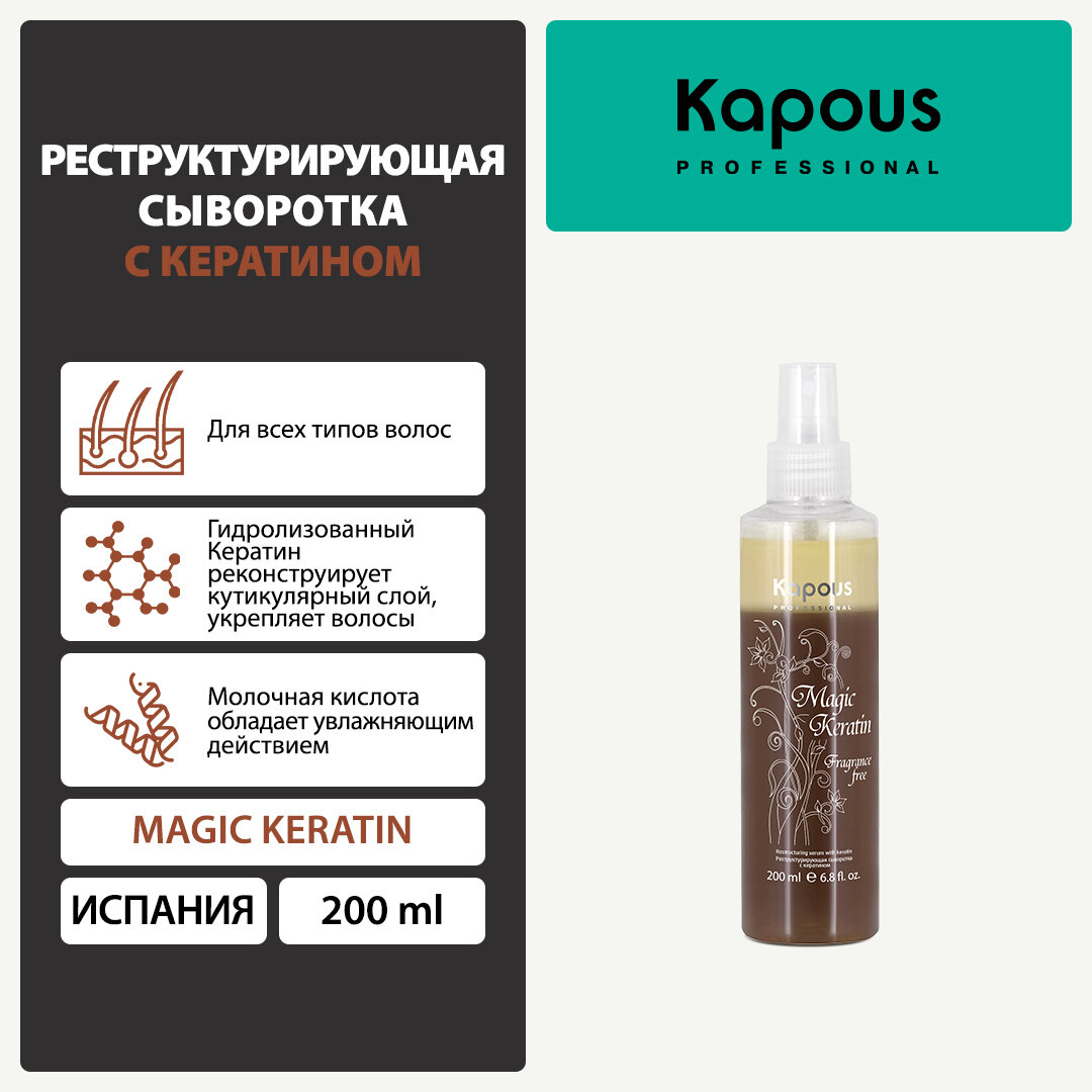 Сыворотка реструктурирующая с кератином Kapous «Magic Keratin», 200 мл