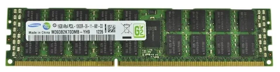 Серверная оперативная память DIMM DDR3L 16384Mb, 1333Mhz, Samsung ECC REG CL9 1.35V (M393B2K70DMB-YH9)