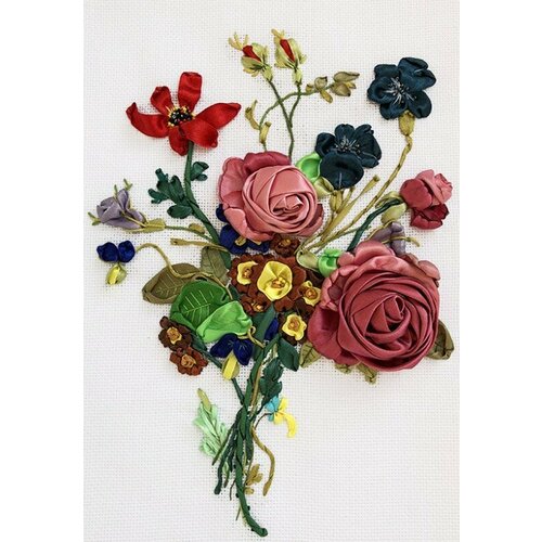 Букет с розами #ВЛ-1002 Любава Набор для вышивания 20 х 28 см Вышивка лентами