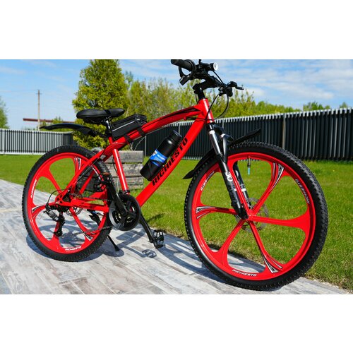 Велосипед Richiesto 26 колёса литые Алюминиевые диски Рама 18 Горный Взрослый Подростковый Спортивный красный с черным 2770000₽