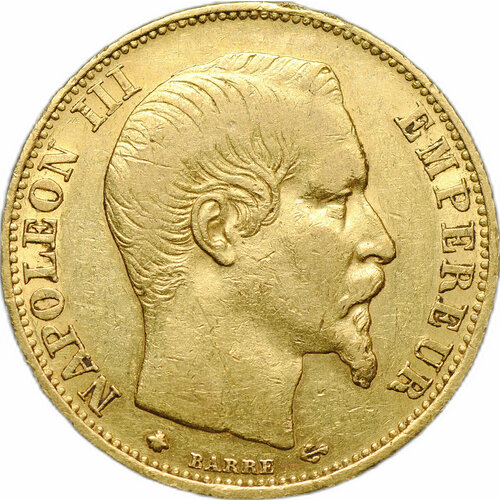 Монета 20 франков 1859 BB Франция страсбург