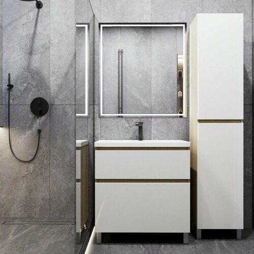 Тумба с раковиной в ванную, тумба для ванной FAURAplus Аврора 70-2 напольная фасад белый раковина Classica