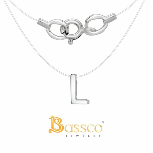 Колье Bassco BASSCO, Серебряное колье на леске, буква L, серебро родированное 925, колье невидимка., серебро, 925 проба, родирование, длина 38 см., серебряный