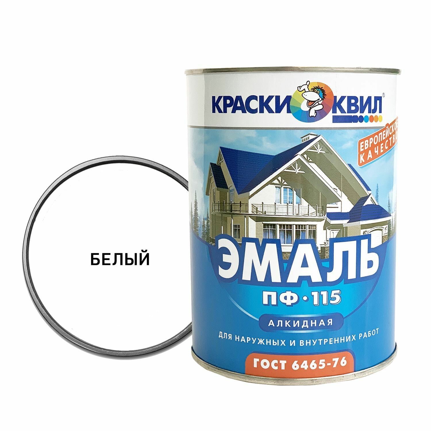 фото Краски КВИЛ Эмаль ПФ-115 ГОСТ Краска для стен, моющаяся / Алкидная, Глянцевая, Белый, 1,9 кг