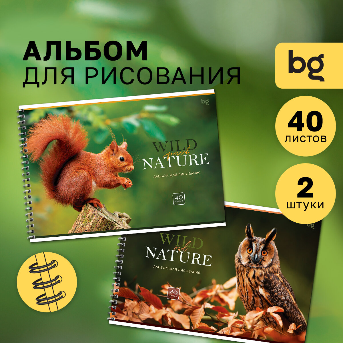 Альбом для рисования 40л, А4, на гребне BG "Wild nature"