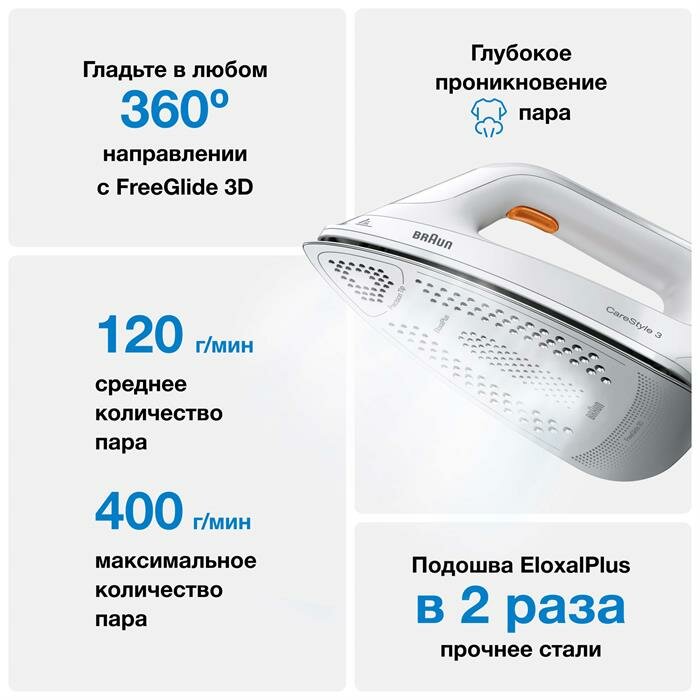 Парогенератор BRAUN CareStyle 3 IS3132WH (Цвет: Белый/Серый; Подошва: EloxalPlus) — фото 1