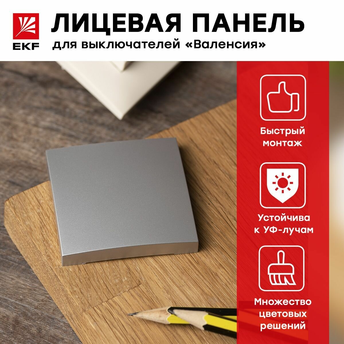 Лицевая панель выключателя 1-клавишного Валенсия 10А сталь EKF PROxima