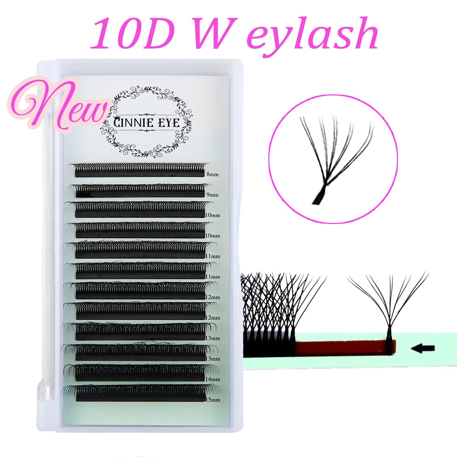 Индивидуальные накладные ресницы CINNIE EYE 10D, 10D W, C, 0.05 мм, 14 мм