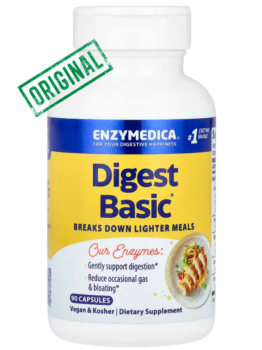 Enzymedica, Digest Basic, состав с основными ферментами для пищеварения, 90 капсул