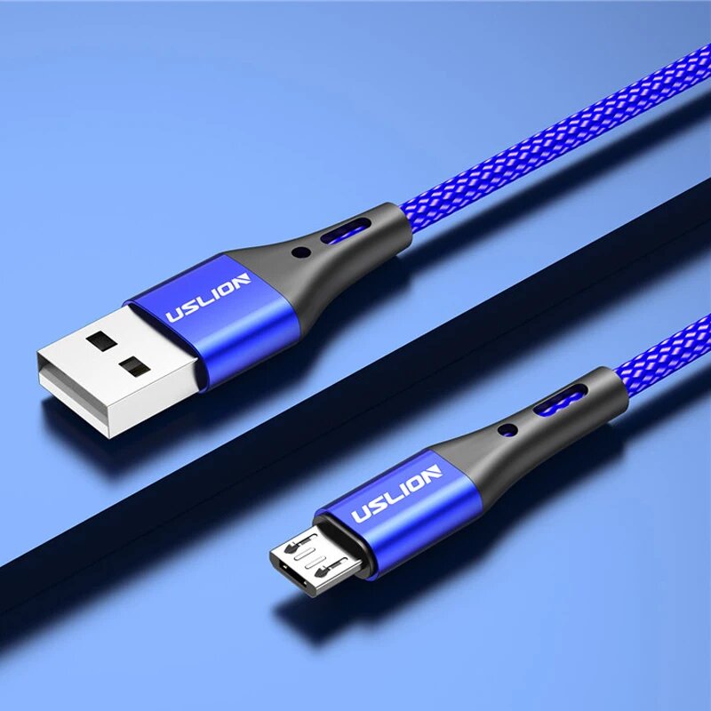 USLION 2-метровый кабель Micro USB 3A для быстрой зарядки данных для Xiaomi Redmi 4X Samsung J7 Android зарядное устройство Microusb для мобильного телефона Blue 0.5m