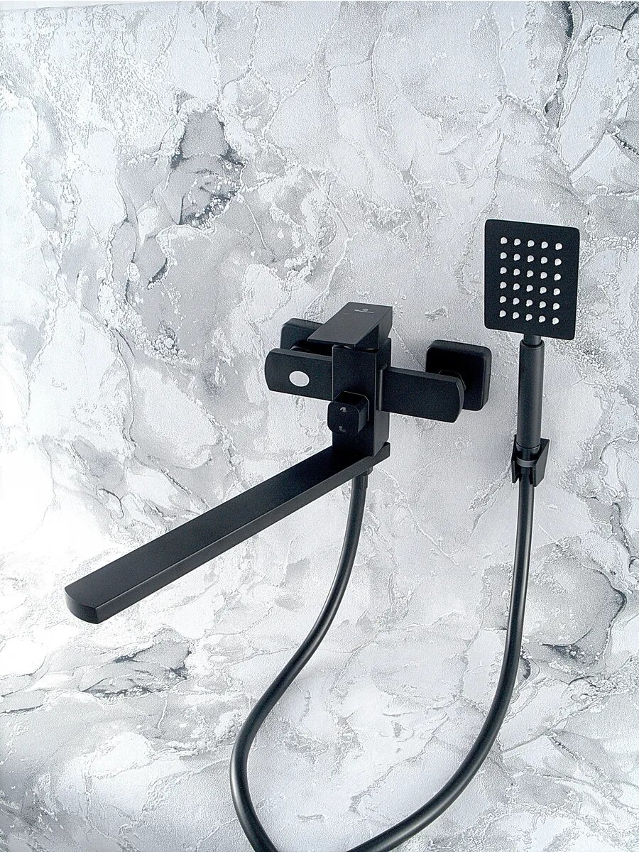 Смеситель для ванны Diadonna с длинным изливом, нержавеющая сталь, черный — фото 1