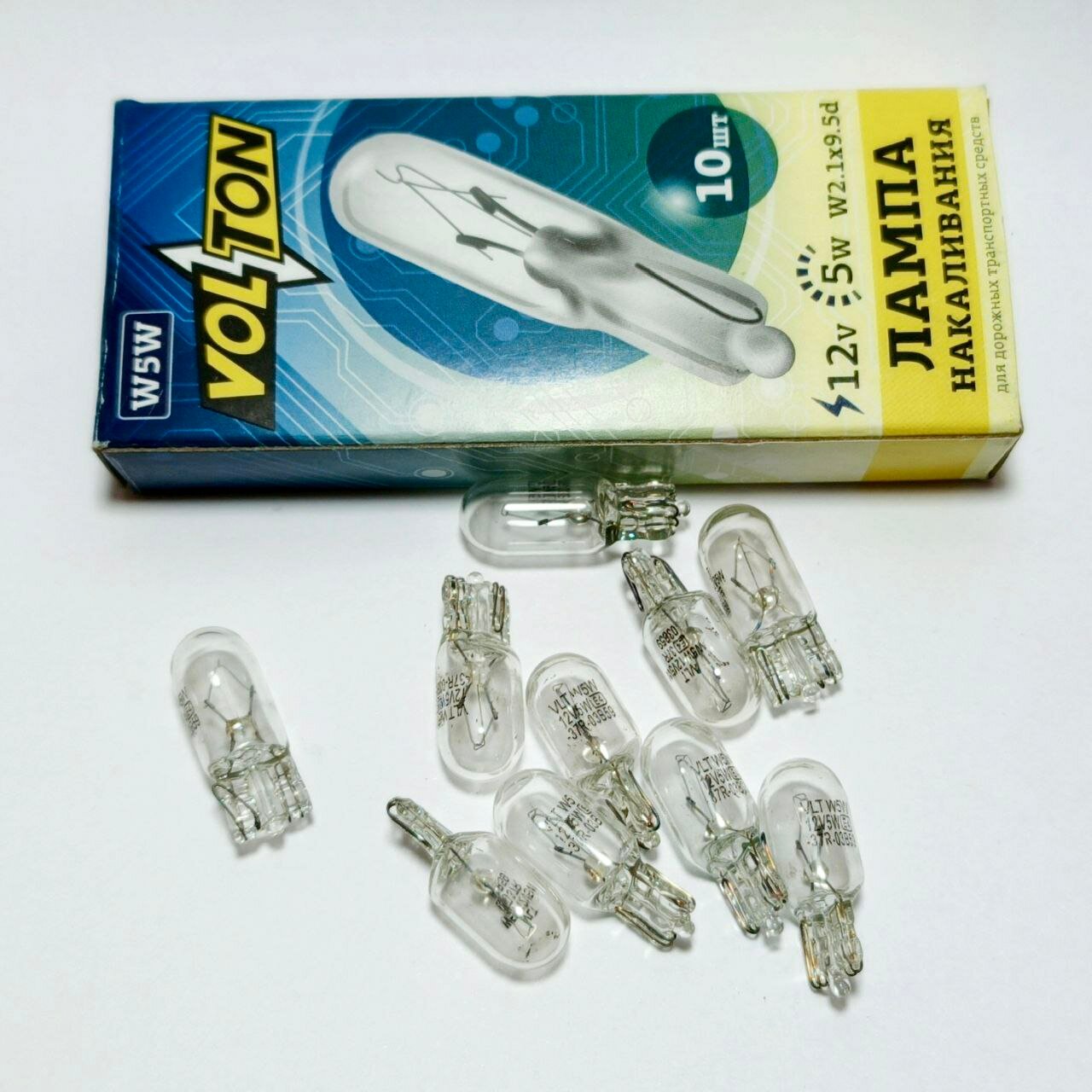 Лампа T10 12V 5W VOLTON (10шт) для подсветки номера панели приборов габаритов