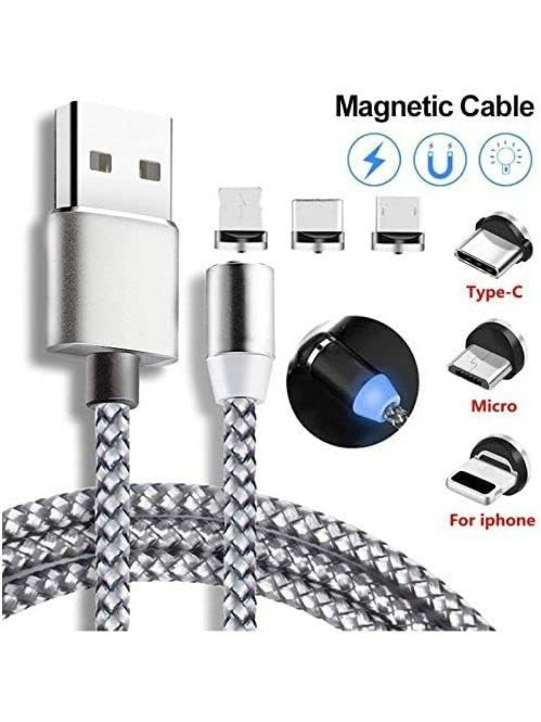 Магнитный зарядный кабель, X-кабель, 3 в 1 кабель, Micro-USB, Type-C, Lightning