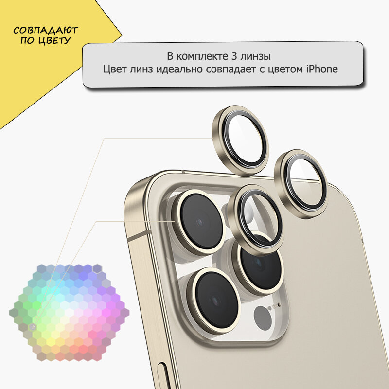 Защитное стекло на камеру iPhone 14/15/16 Pro/Pro Maxe, Desert титан — фото 1