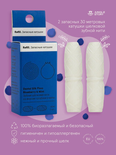 Изображение товара Запасные катушки шёлковой зубной нити со вкусом Голубики и Мяты